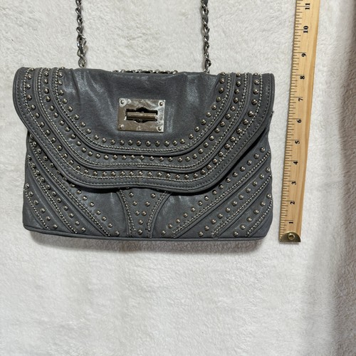 D'Lish Studded Faux Leather Crossbody Shoulder Bag Gray Purse w/ Strap - Picture 3 of 10