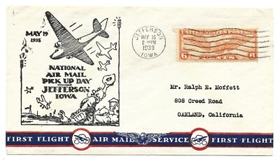 Vintage Old 1938 FDC Envelope 6c Stamp AIRMAIL FIRST FLIGHT to Jefferson Iowa 