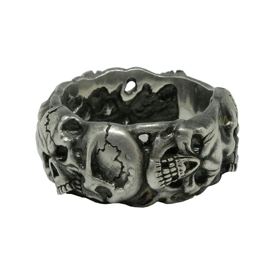Anillo masónico de plata esterlina con banda de calavera Memento Mori para hombre motociclista Foto 2 de 4