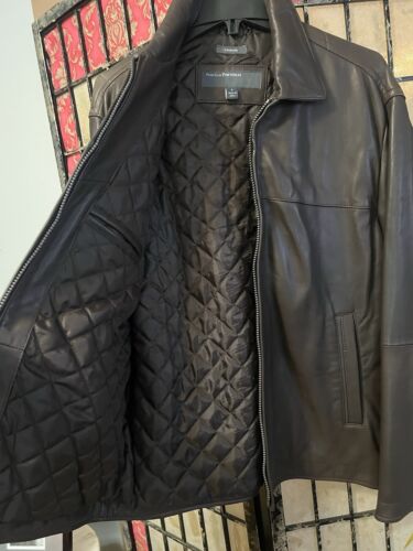 Perry Ellis Portfolio Men’s Brown Lambskin Leather Zip Up Jacket NWT Sz Small - Picture 8 of 20
