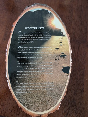 Vintage Footprints Poem Tree Log Slice Wood Decor Wall Hanger Lancaster County