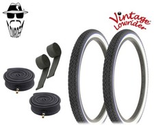 VINTAGE TIRES 24 x 2.125 BLACK/WHITE BLUE LINE W/HEAVYDUTY TUBES  RIM STRIPS