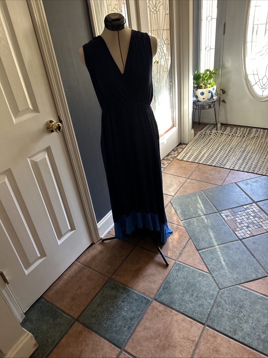 Boston Proper Navy Blue Contrast Hi Lo Maxi Dress Size SmallV-Neck Womens Casual