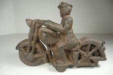 Cast Iron Harley Style Motorcycle w/Rider Cop on Patrol Police Vintage