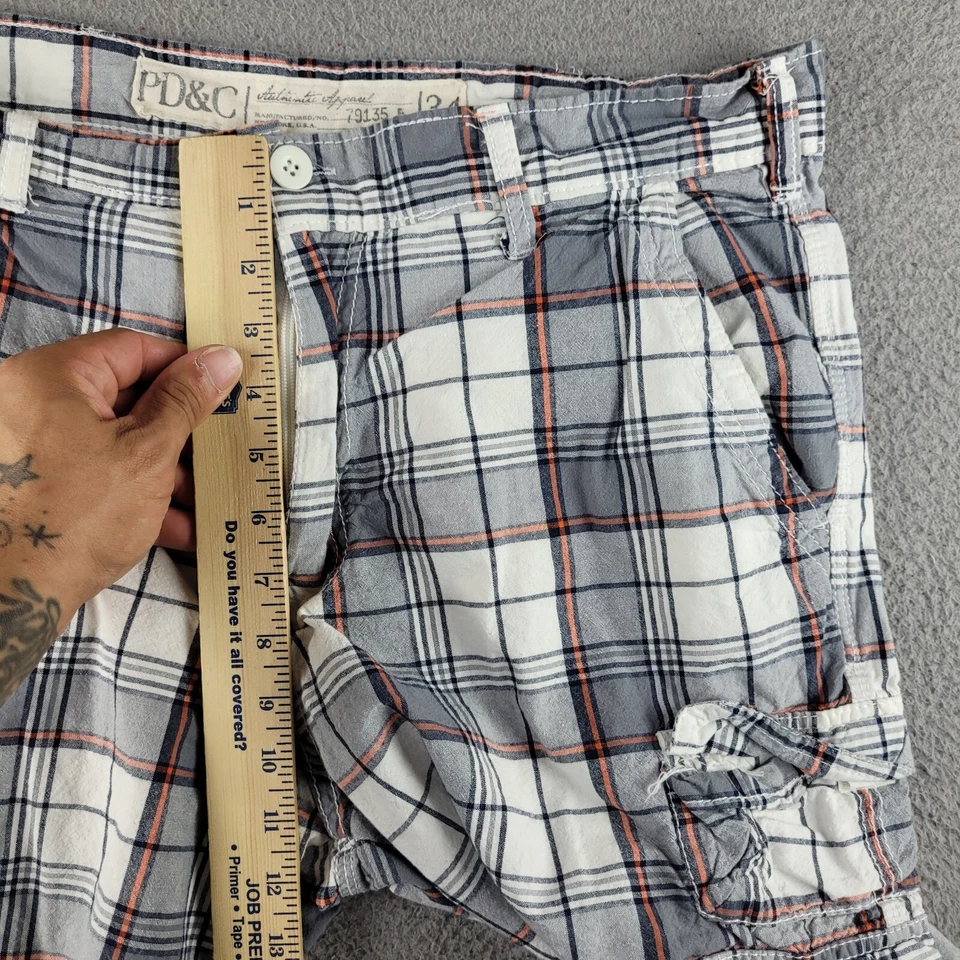 PDC Shorts Mens 34 White Gray Plaid Cargo Preppy Outdoor Classiccore Basic - Image 3 of 4