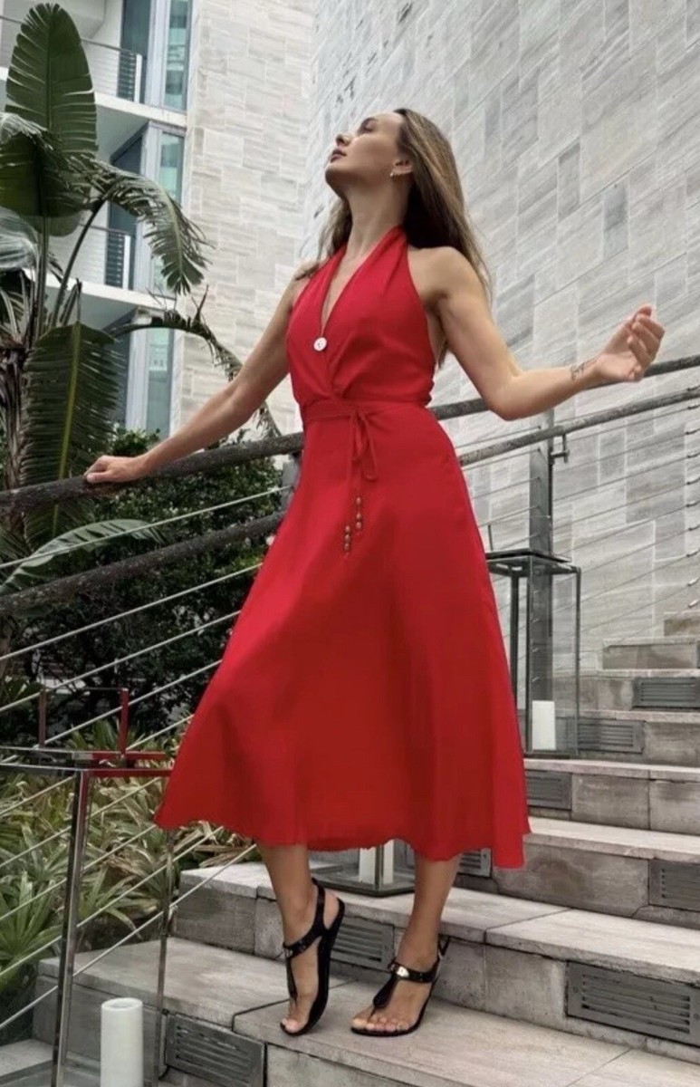 ZARA NWT WOMAN SS24 ZW COLLECTION MIDI HALTER DRESS RED ZARA NWT WOMAN SS24 ZW COLLECTION MIDI HALTER DRESS RED