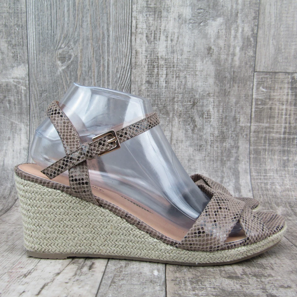 Sandalia de tacón de cuña de piel de serpiente con gloria descolorida para mujer alpargata correa para el tobillo talla 9,5 Foto 3 de 4
