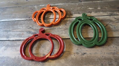 Vintage Mid Century Modern Colorful Metal Vegetable Trivet 8''