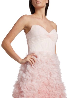 MARCHESA NOTTE Strapless Ombre Tulle Midi Dress Pink Floral Size US 8 NEW |  eBay