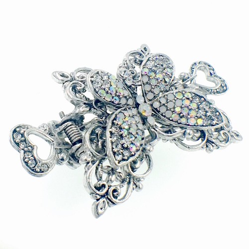 VINTAGE SCHMETTERLING HAARKRALLE CLIP HAARNADEL VERWENDUNG SWAROVSKI KRISTALL ELEGANT SILBER - Bild 6 von 12