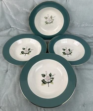 SET OF 4 VINTAGE CENTURY SERVICE Semi Vitreous EMPIRE GREEN SOUP BOWLS  8"
