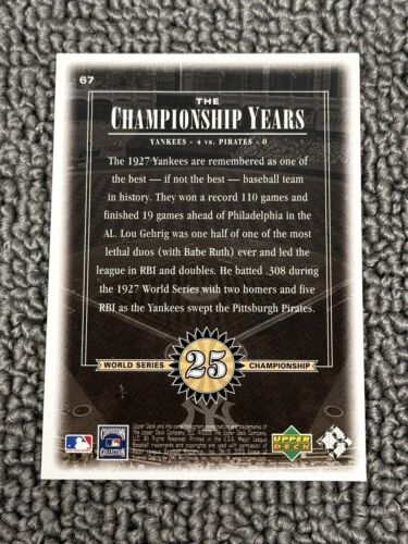 2000 Upper Deck Yankees Legends ~ Lou Gehrig ~ Championship Years ~ 67 ~ HOF - Picture 2 of 2