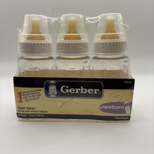 New 3 Vintage Gerber Clear View 5oz bottle with Rubber Nipple Newborn 76433 NEW