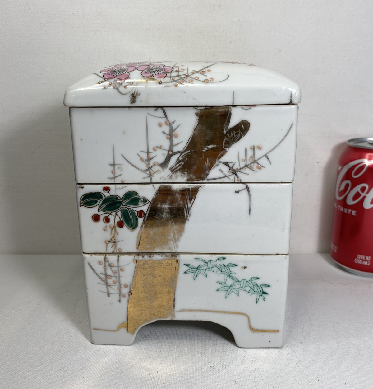 Antigua Caja Bento Japonesa Osechi Cerámica Cuatro Capas Osechi Retro Ciruela Harumin