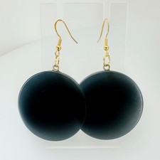 Vtg 1980s 80s Black DISC Earrings MINIMALIST Dangle STATEMENT Drop Lightweight