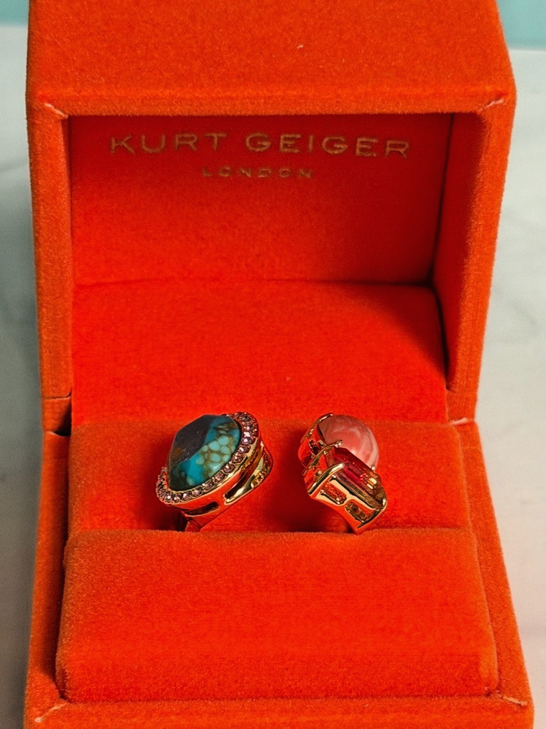 Kurt Geiger Ring Mixed Gem Golden Band Crystals Size: M/L Adjustable NWB Free 🚚