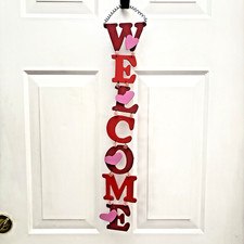 Valentine Wooden Hearts Welcome Sign, Painted Wall, Door Hanging Sign 30"
