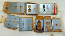 Vintage Lot of 8 Sierra Uniline Metal MCM Switch Plates Stainless Steel