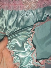 Women’s mint green Satin knickers pink Lace Trim silky feel panties size L 12-14