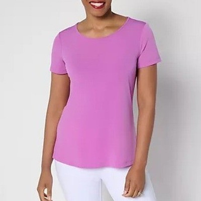 Susan Graver Modern Essentials Large Orchid Bliss Liquid Knit A-Line Top A644481