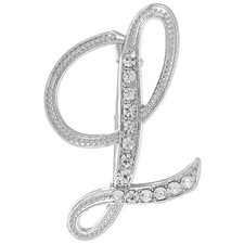 Letter Brooch Pins A-Z 26 Metal Initial Rhinestone Brooches Letter L Silver