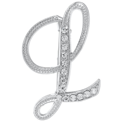 Letter Brooch Pins A-Z 26 Metal Initial Rhinestone Brooches Letter L Silver