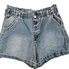 No Boundaries Women L Paperbag Waist Denim Shorts Blue Cotton Blend Y2K SZ 11-13