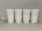 4 Vintage Mckee Thatcher Plymouth Thumbprint Diamond Point Milk Glass Tumblers
