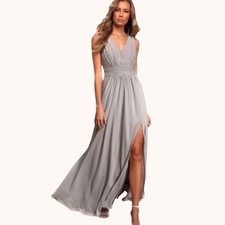 Lulus Thoughts Of Hue Light Grey Surplice Maxi Dress 3XL Formal Bridesmaid Gown