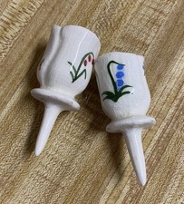 Vintage Ceramic Houseplant Watering Stake Spike Ceramic Floral Delicate Crazing