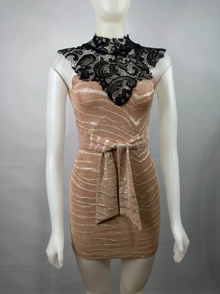 Forgotten Princess Size 8 Rose Gold Lace Mini Dress Cross Back Festival Y2K