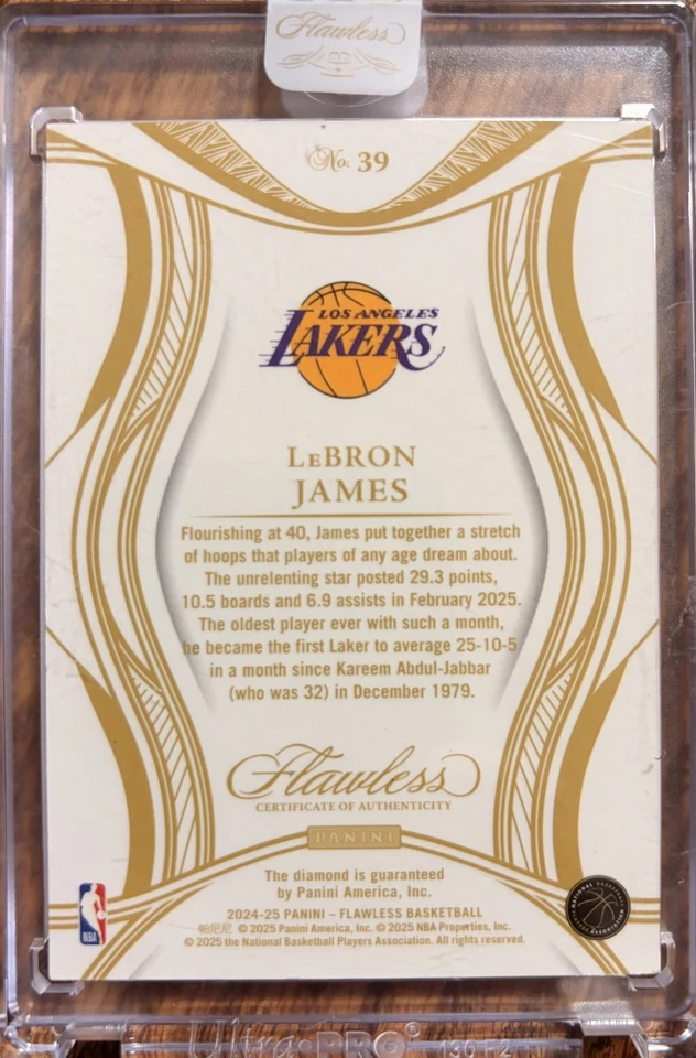 2024-25 Panini Flawless LeBron James #39 Gold Diamond Bookend 10/10 Lakers - Image 2 of 2