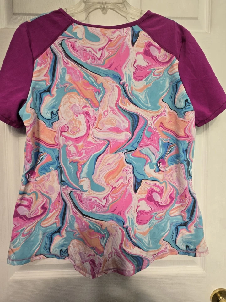 Scrubstar Scrub Top size M-Fushia/Pastel Swirl of Colors-Chest 22"/L 27.5" - Image 2 of 4