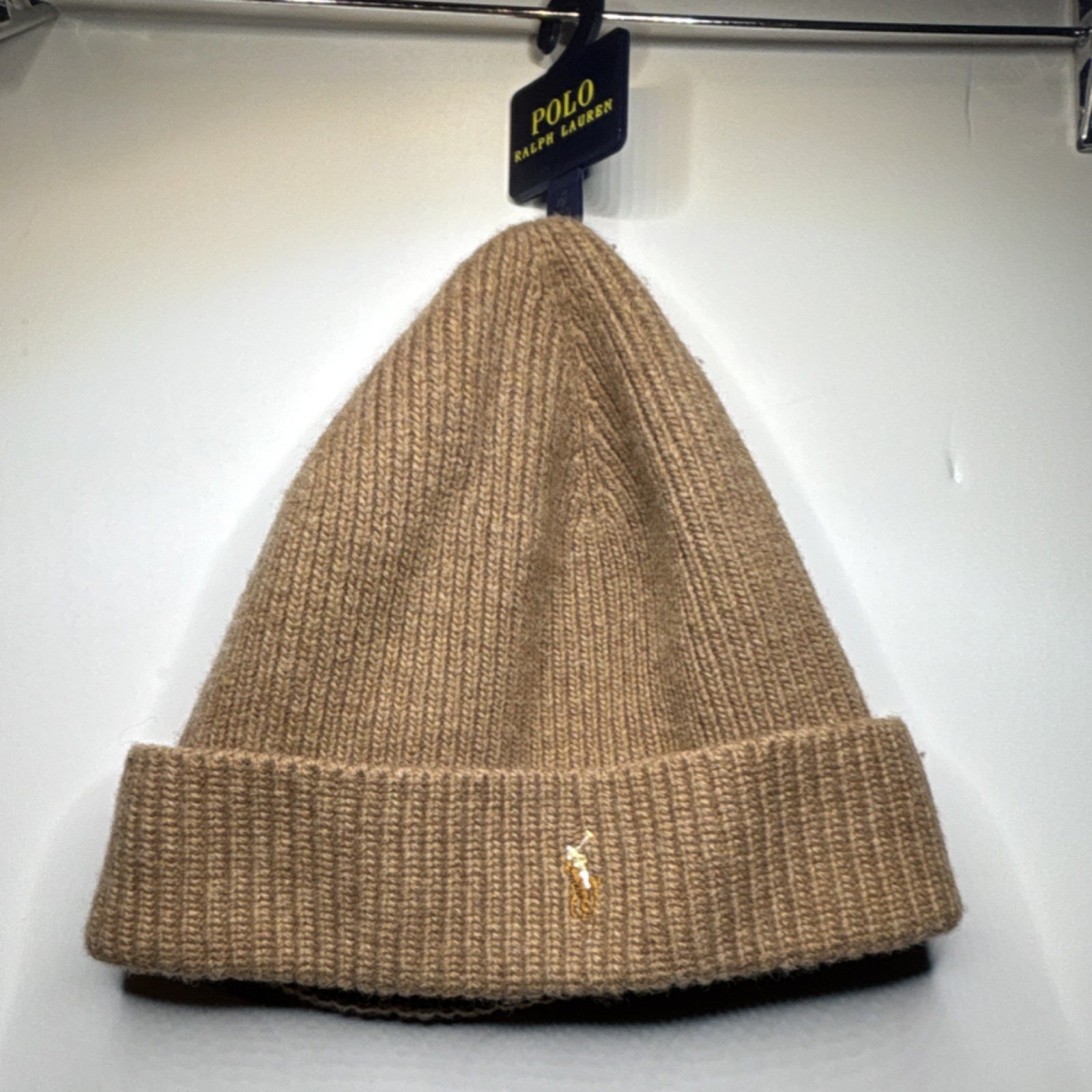 Polo Ralph Lauren Beige Adjustable Knit Beanie Hat Polo Pony Classic Designer