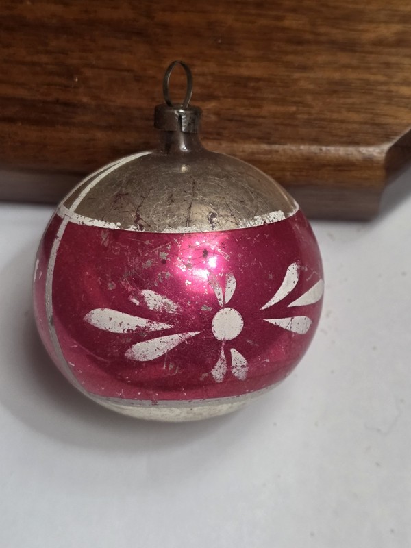 Antique Feather Tree mercury Glass Red White Christmas Ornament 