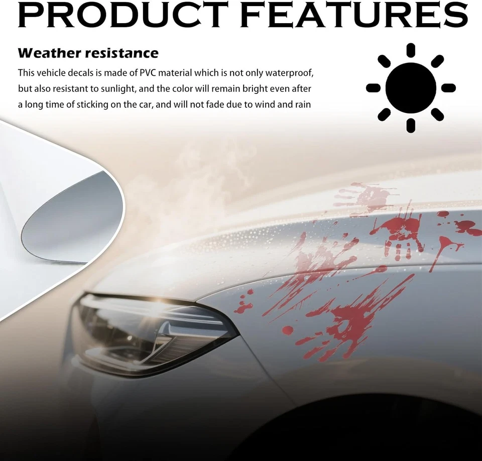 Frienda 11 Hojas Halloween Sangre Coche Calcomanía Halloween Coche Accesorios Foto 3 de 4