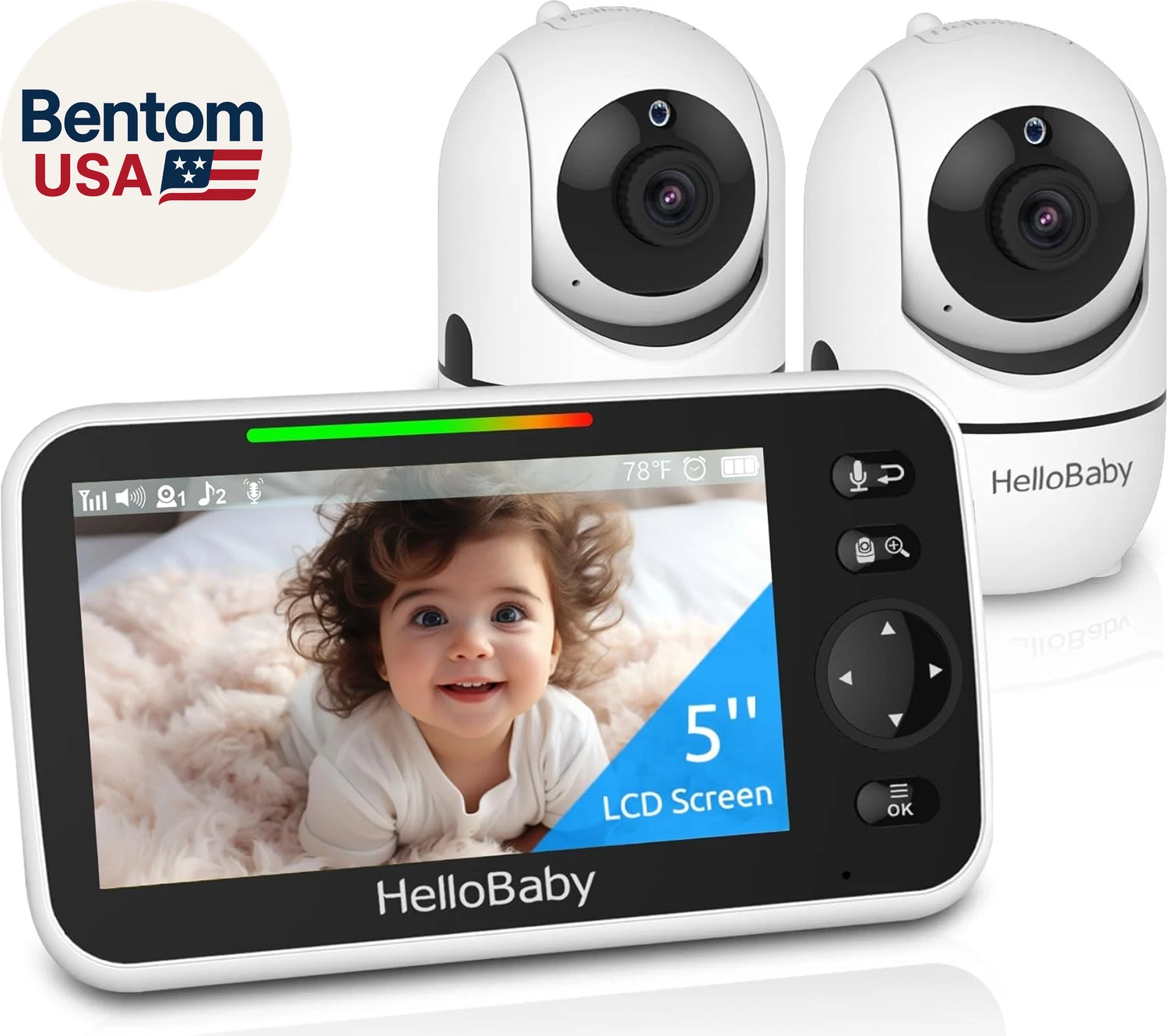 Upgrade 5’’ Baby Monitor with 30-Hour Battery, 2 Cameras Pan-Tilt-Zoom, 1000Ft R