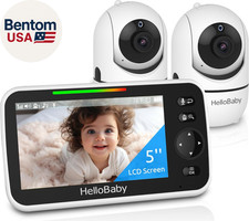 Upgrade 5 Baby Monitor with 30-Hour Battery, 2 Cameras Pan-Tilt-Zoom, 1000Ft R