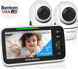 Upgrade 5’’ Baby Monitor with 30-Hour Battery, 2 Cameras Pan-Tilt-Zoom, 1000Ft R