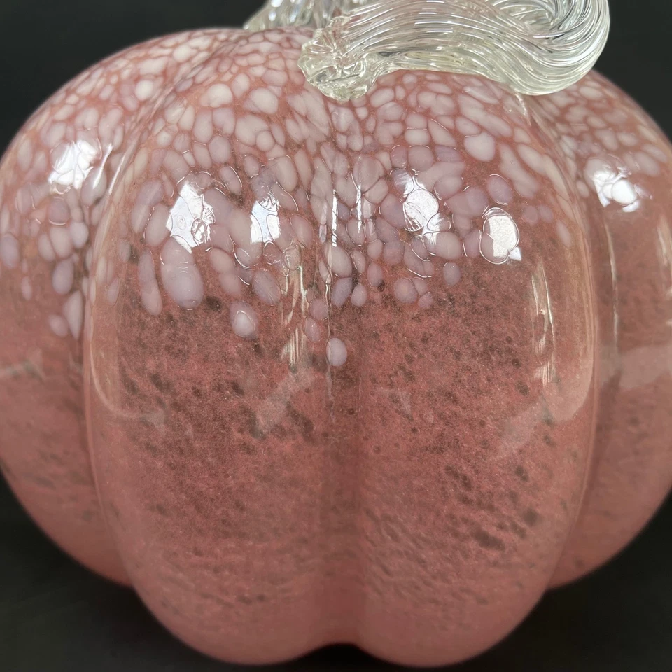 大号粉色玻璃南瓜雕塑秋季装饰手工吹制艺术玻璃旋转杆 — 第 3/4 张图片