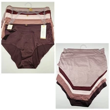 ADRIENNE VITTADINI 5 Pack Women Small Satin Logo Briefs Beige Maroon Cream Brown