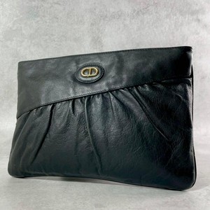 Christian Dior CD Logo Leather Clutch Bag Black Second Bag