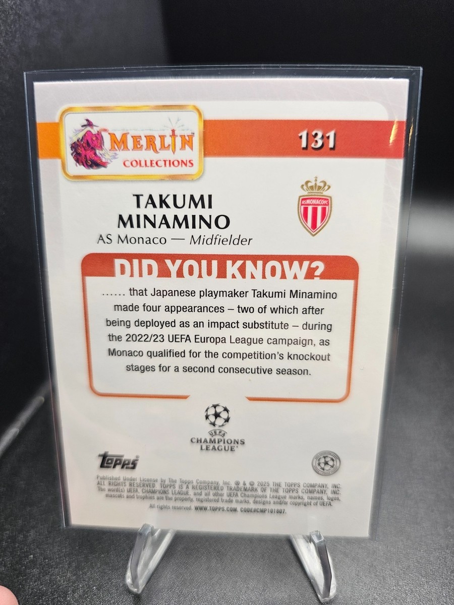 2024-25 Topps Merlin UCC Soccer Takumi Minamino Pink Atomic