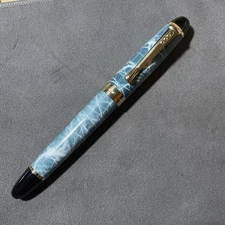 Brilliant Jinhao X450 Blue Marble Fountain Pen 0.7mm Broad Nib 18KGP Golden Trim