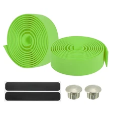 2 Pcs Bike Handlebar Tape EVA Handle Wraps Silver Plugs Green