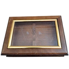 Vintage Wooden Card Box with Glass Top Etched Aces