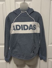 Adidas Women s large Blue White short Hooded Sweatshirt GUC B1015