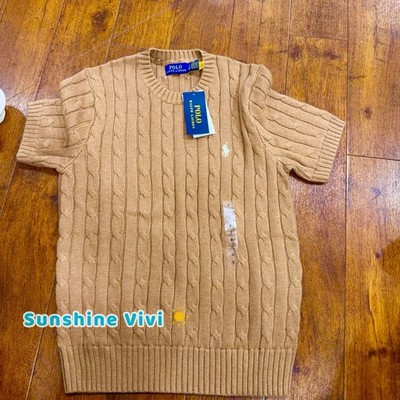 NWT Polo Ralph Lauren Woman Cotton Short-Sleeve Sweater Camel Choose Size