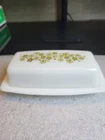 Vintage Pyrex Spring Blossom Crazy Daisy Butter Dish w/ Lid Green Floral USA
