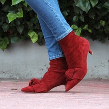 Stivaletti ZARA in pelle rosso mattone tacco a gattino con fiocco nastro 6102/101 6,5 7,5